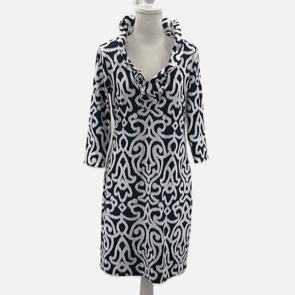 Gretchen Scott Ruffneck 3/4 Sleeve Jersey Knit Dress in Arabesque Print -Size XS - Picture 1 of 5